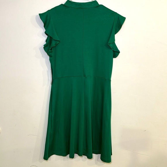 NWT New York & Co Ruffled Cotton Fit and Flare Dress V Neck Green Size Large - Picture 3 of 7